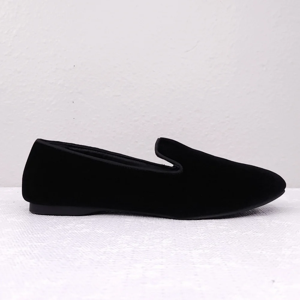 BIRDIES The Starling Velvet Flats US 8.5 Black Faux-Fur Lined Slip-On Loafer